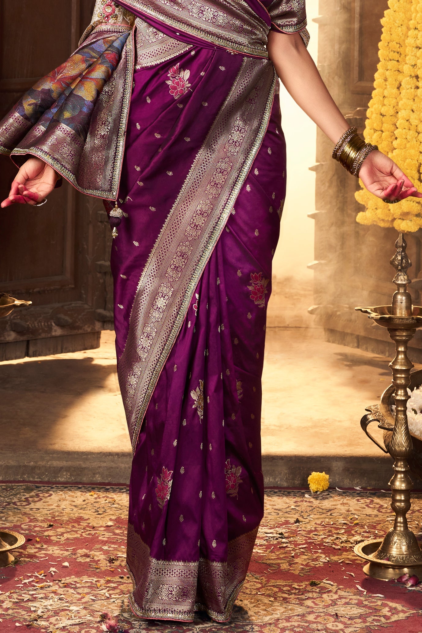 Purple Woven Silk Saree With Lace Border-ZB134636_4_SareeButa.com