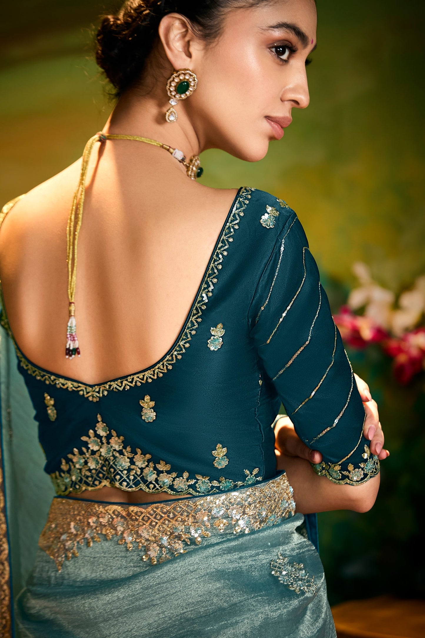 Rama Blue Embroidered Organza Saree-ZB134603_4_SareeButa.com