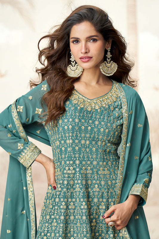 Rama Blue Readymade A-line Georgette Suit-SS552_2_SareeButa.com