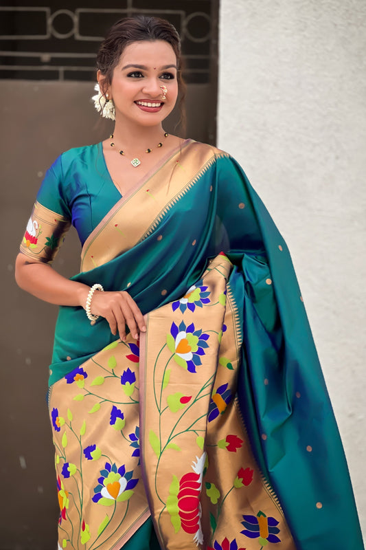 Rama Blue Woven Paithani Saree-ZB134858_2_SareeButa.com