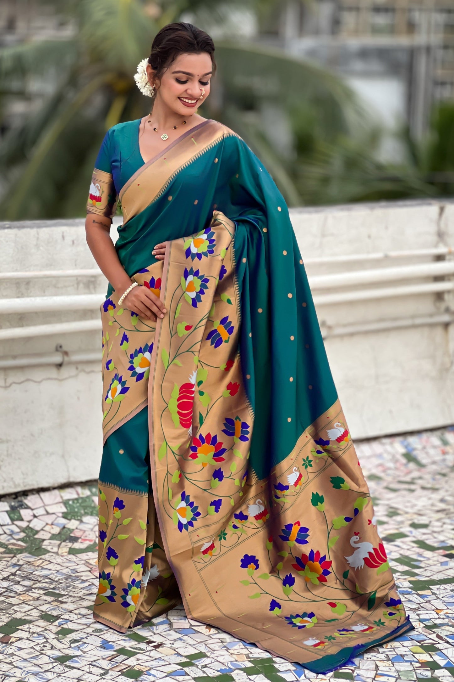 Rama Blue Woven Paithani Saree-ZB134858_4_SareeButa.com