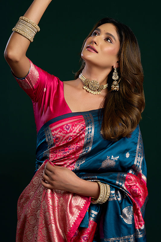 Rama Blue Woven Silk Saree-SAR12706_2_SareeButa.com