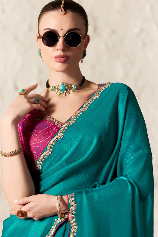 Rama Green Embroidered Tissue Organza Saree-SAR12784_2_SareeButa.com