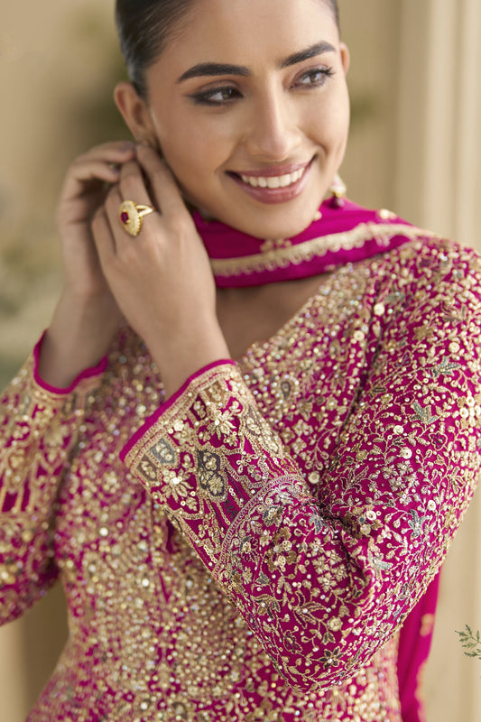 Rani Pink Readymade Embroidered Georgette Gown With Dupatta-SS838_2_SareeButa.com