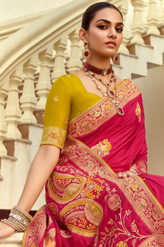 Rani Pink Dola Silk Saree with Cutdana Work-ZB134582_2_SareeButa.com