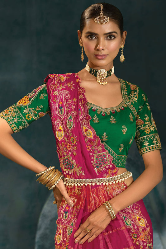 Rani Pink Embroidered Gajji Silk Saree-SAR10393_2_SareeButa.com