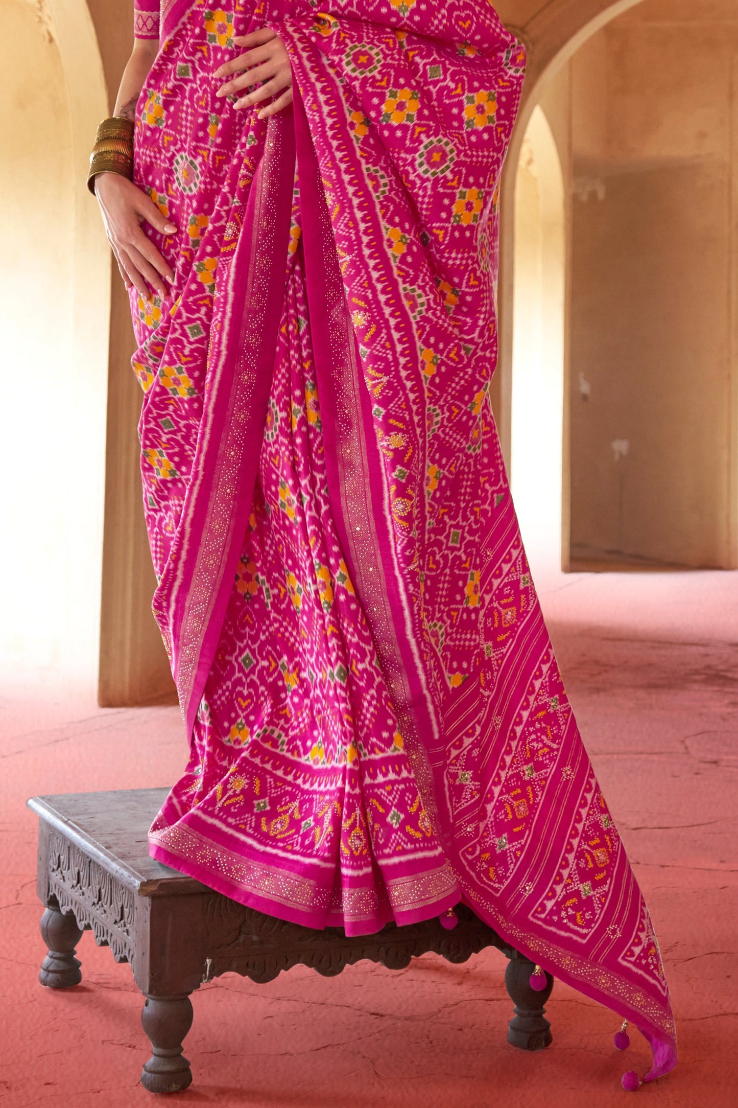 Rani Pink Printed Viscose Silk Patola Saree-SAR10195_4_SareeButa.com