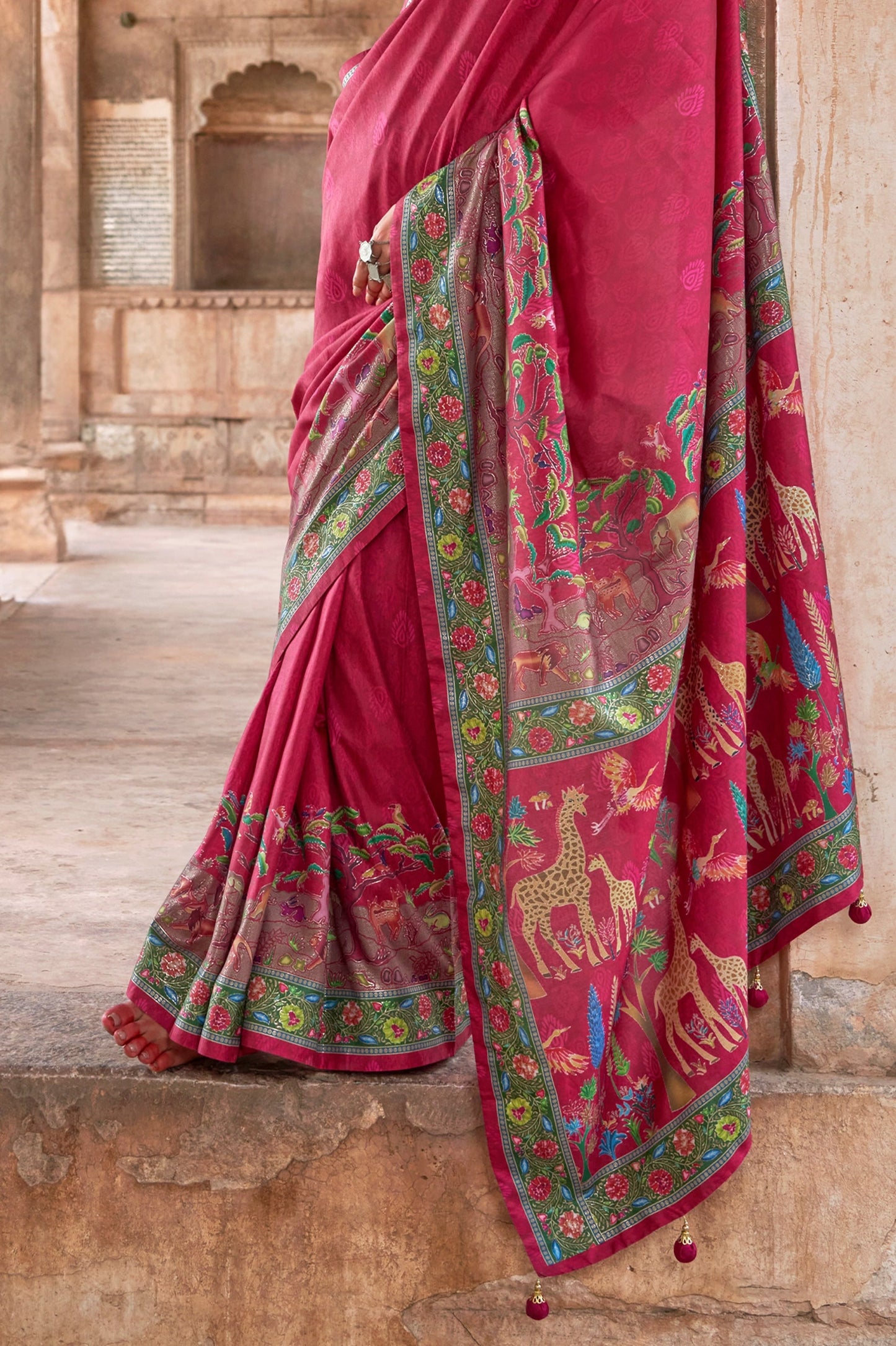 Rani Pink Printed Viscose Silk Saree-SAR10411_4_SareeButa.com