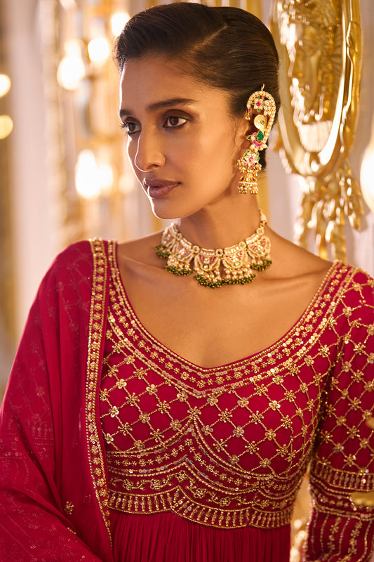 Rani Pink Readymade Georgette Gown With Dupatta-SAR13241_2_SareeButa.com