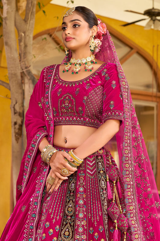 Rani Pink Readymade Heavy Work Velvet Lehenga-SAR10463_2_SareeButa.com