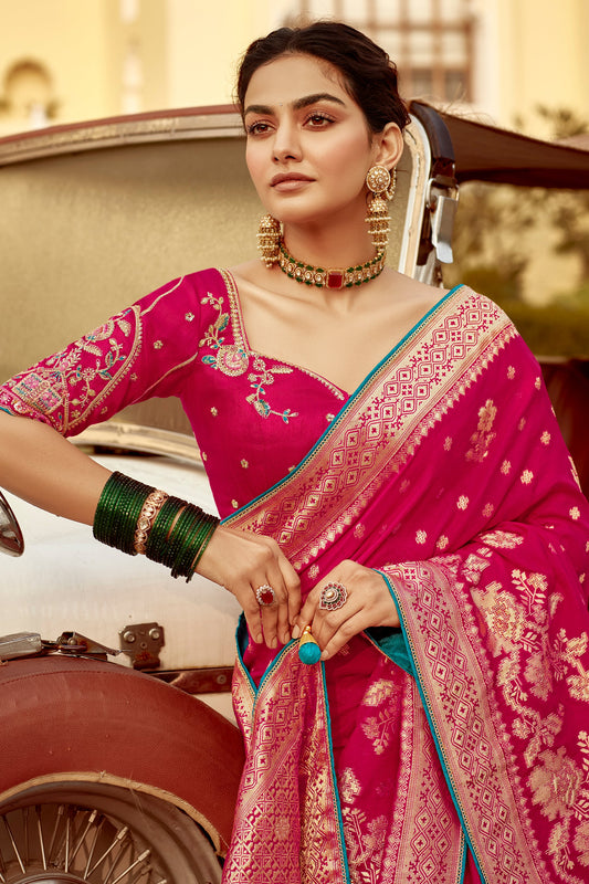 Rani Pink Woven Silk Saree-ZB134123_2_SareeButa.com