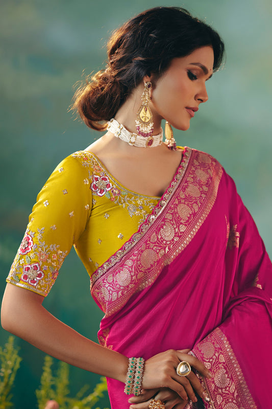 Rani Pink Woven Viscose Silk Banarasi Saree-SAR10571_2_SareeButa.com