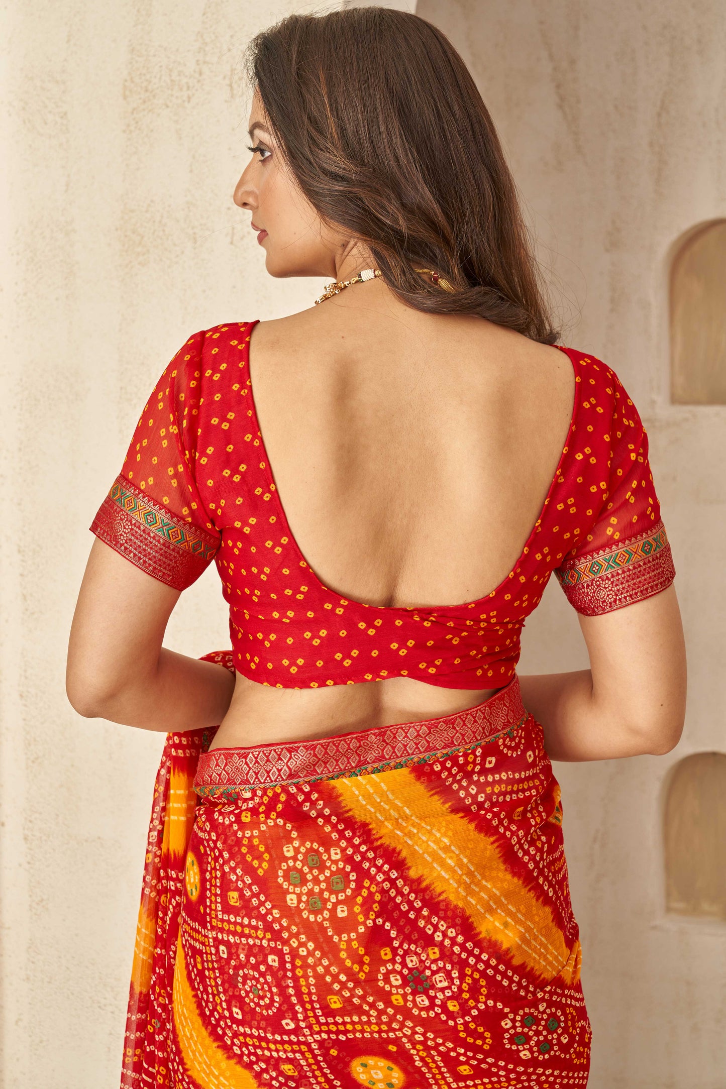 Red Printed Chiffon Bandhani Saree-ZB134679_4_SareeButa.com