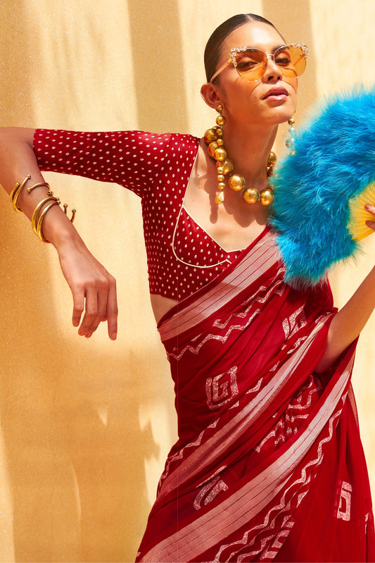 Red Printed Georgette Saree-ZB133169_2_SareeButa.com