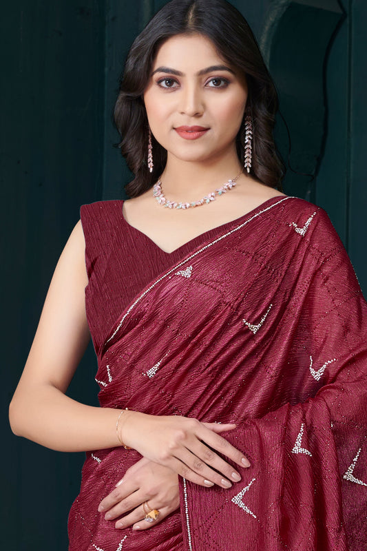 Red Crepe Silk Stone Work Saree-ZB134469_2_SareeButa.com