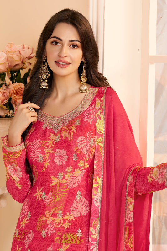 Red Embroidered Chinon Suit-SAR11512_2_SareeButa.com