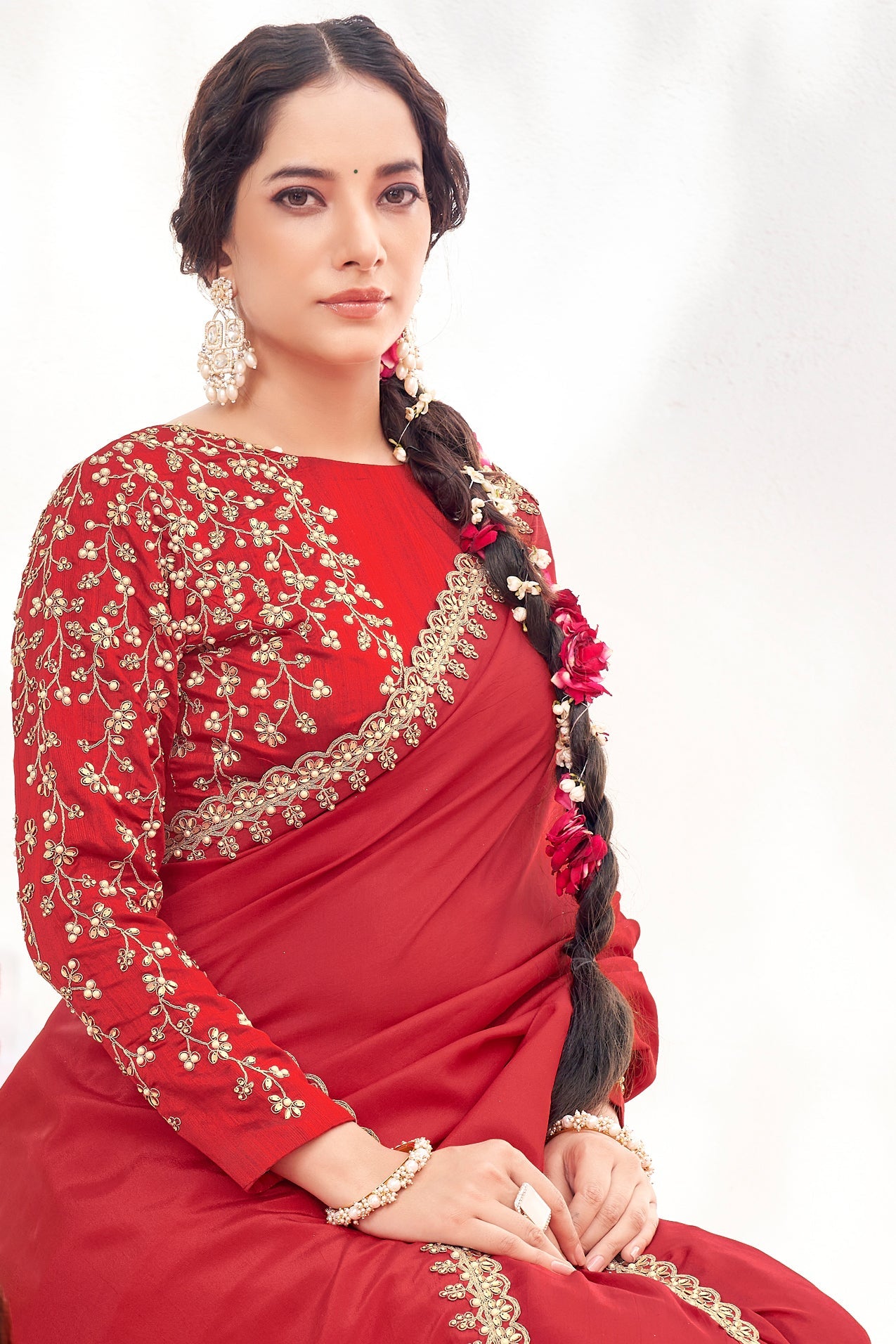 Red Embroidered Crepe Silk Saree-ZB134574_2_SareeButa.com