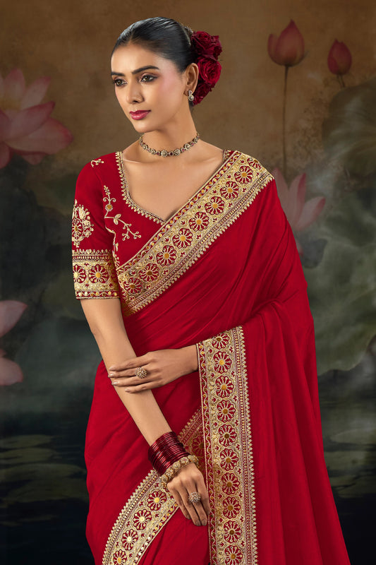 Red Embroidered Munga Silk Saree-SAR12283_2_SareeButa.com