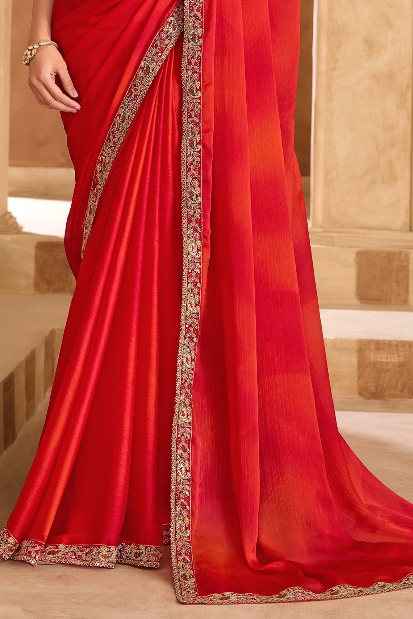 Red Embroidered Satin Chiffon Saree-SAR11714_4_SareeButa.com