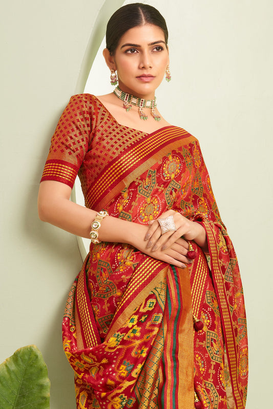 Red Georgette Saree with Brasso Print-ZB133929_2_SareeButa.com