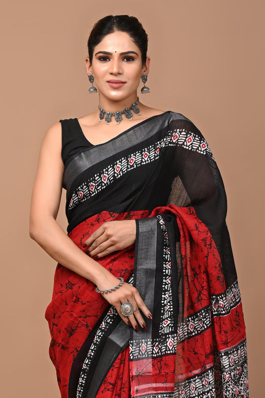 red-handblock-print-cotton-linen-saree-zb132576_2_SareeButa.com