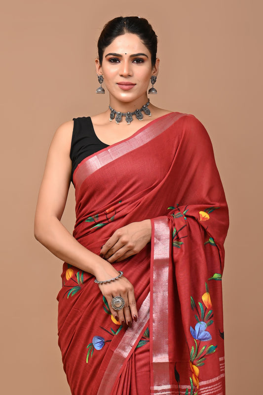 red-handblock-print-cotton-linen-saree-zb132605_2_SareeButa.com