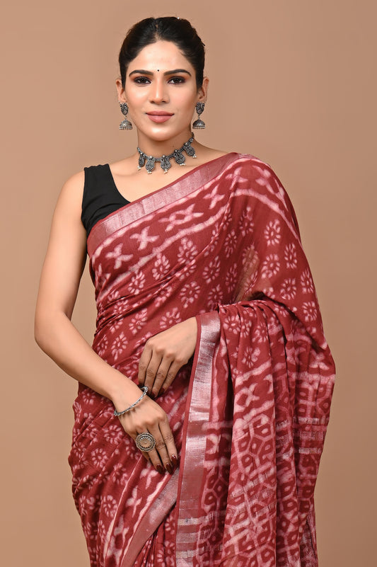 red-handblock-print-cotton-linen-saree-zb132608_2_SareeButa.com