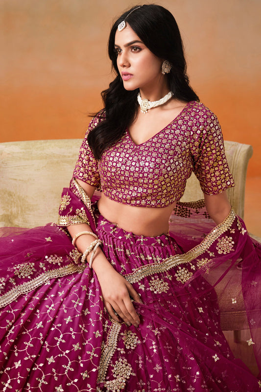 Red Pink Semi-Stitched Embroidered Georgette Lehenga-LC231_2_SareeButa.com
