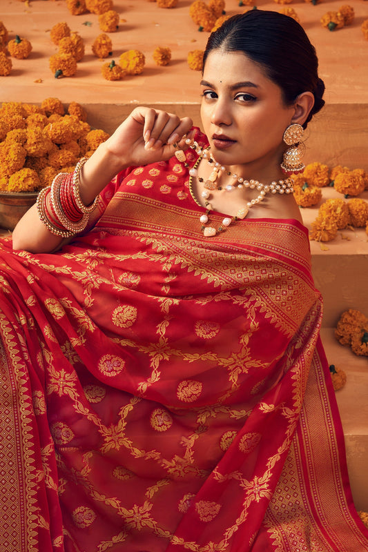 Red Printed Georgette Saree-SAR10097_2_SareeButa.com
