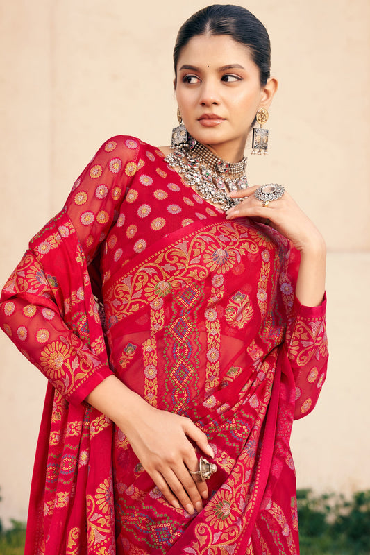 Red Printed Georgette Saree-SAR10118_2_SareeButa.com
