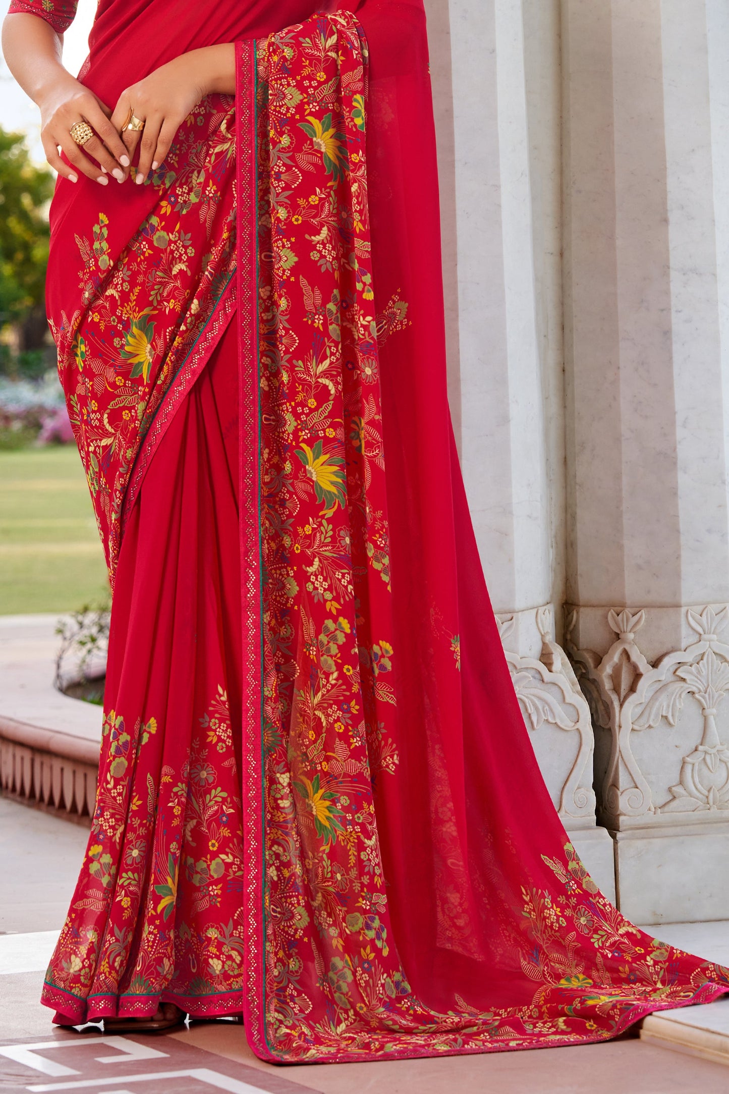 Red Printed Georgette Sraee-SAR10165_4_SareeButa.com