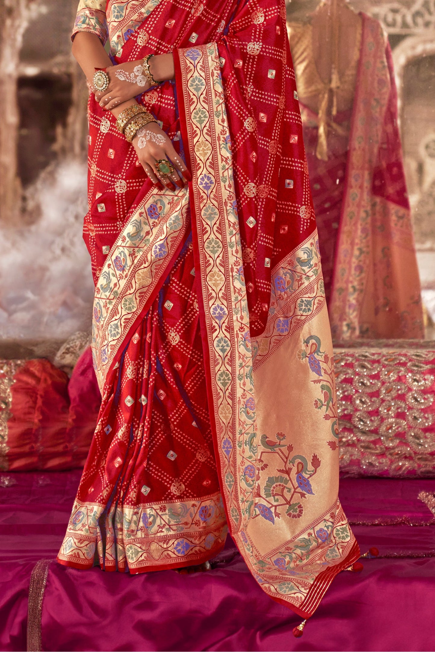 Red Printed Paithani Silk Saree-ZB134546_3_SareeButa.com