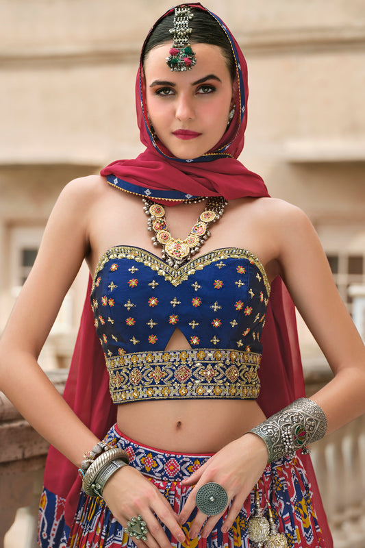 Red Printed Readymade Silk Lehenga-LC131_2_SareeButa.com