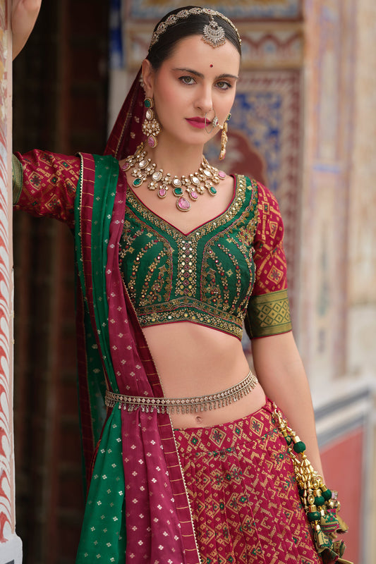 Red Printed Readymade Silk Lehenga-LC136_2_SareeButa.com