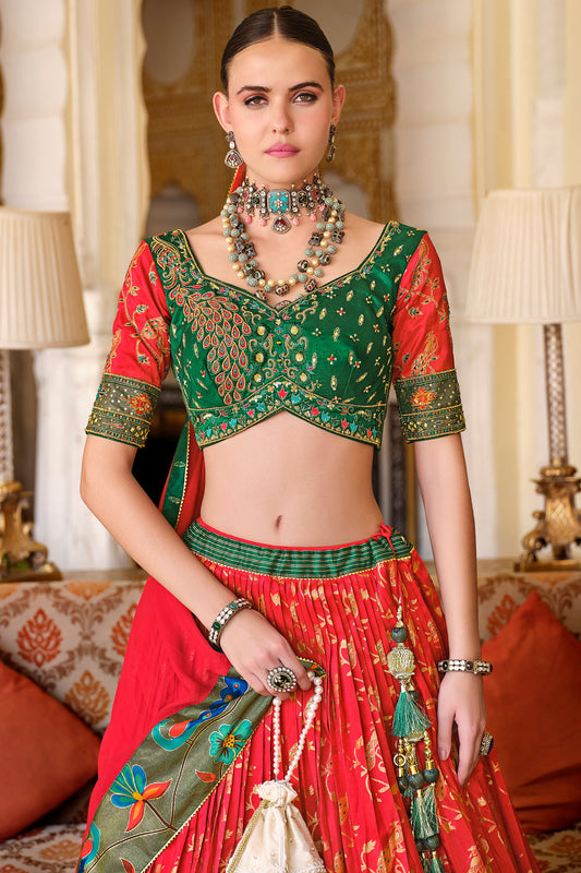Red Printed Readymade Silk Lehenga-LC148_2_SareeButa.com