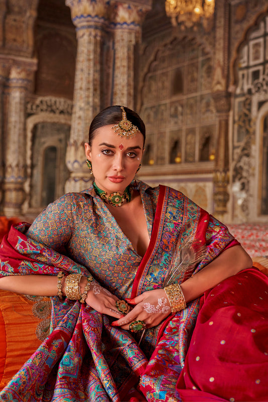 Red Printed Viscose Silk Saree-SAR10136_2_SareeButa.com