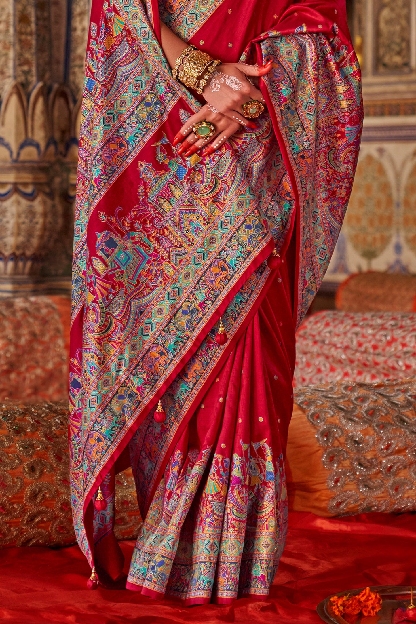Red Printed Viscose Silk Saree-SAR10136_4_SareeButa.com
