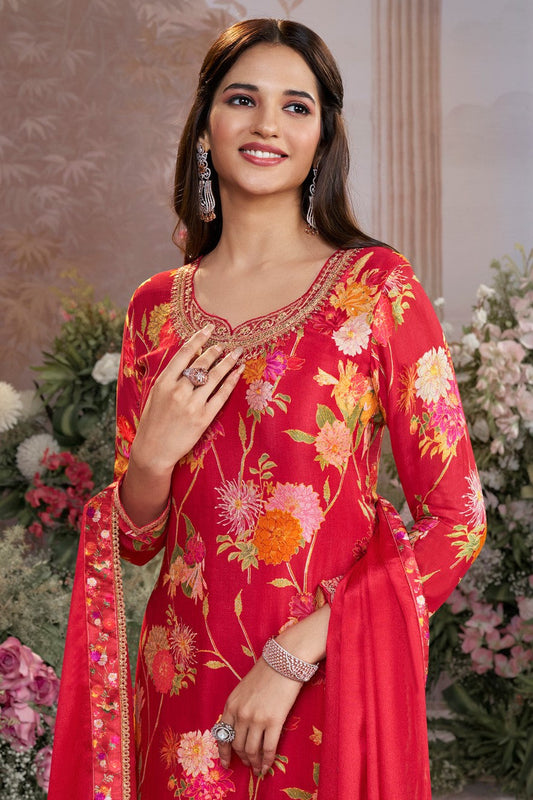 Red Readymade Chinon Sharara Suit-SS972_2_SareeButa.com