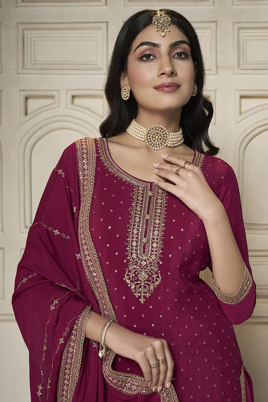 Red Readymade Chinon Suit-SS358_2_SareeButa.com