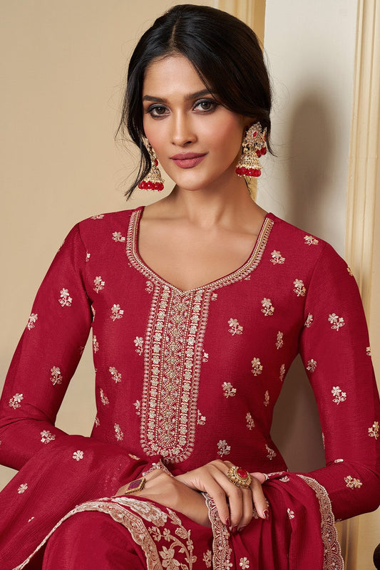 Red Readymade Chinon Suit-SS382_2_SareeButa.com