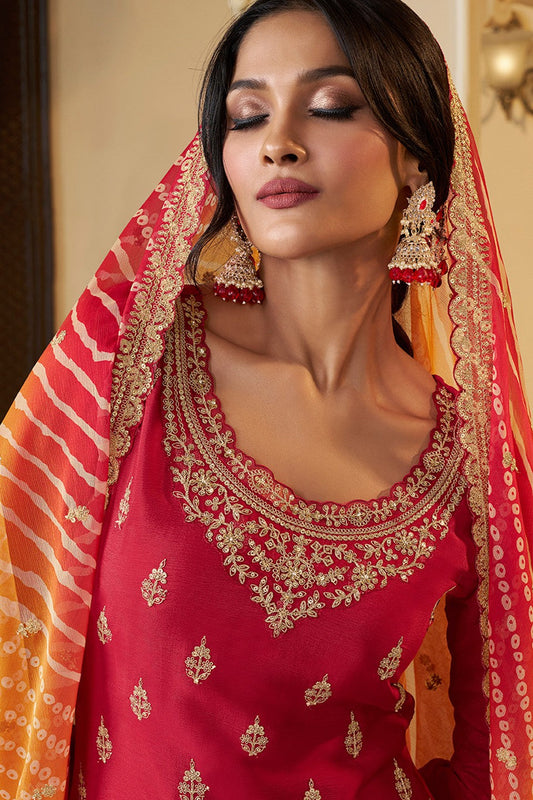 Red Readymade Chinon Suit-SS385_2_SareeButa.com