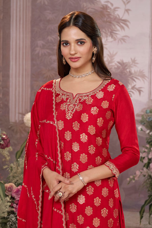 Red Readymade Dola Silk Sharara Suit-SS968_2_SareeButa.com