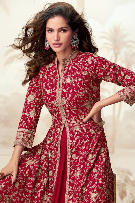 Red Readymade Georgette Skirt Suit-SS606_2_SareeButa.com