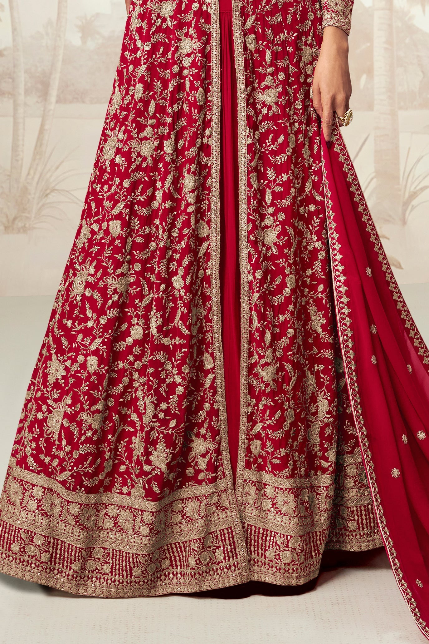Red Readymade Georgette Skirt Suit-SS606_3_SareeButa.com