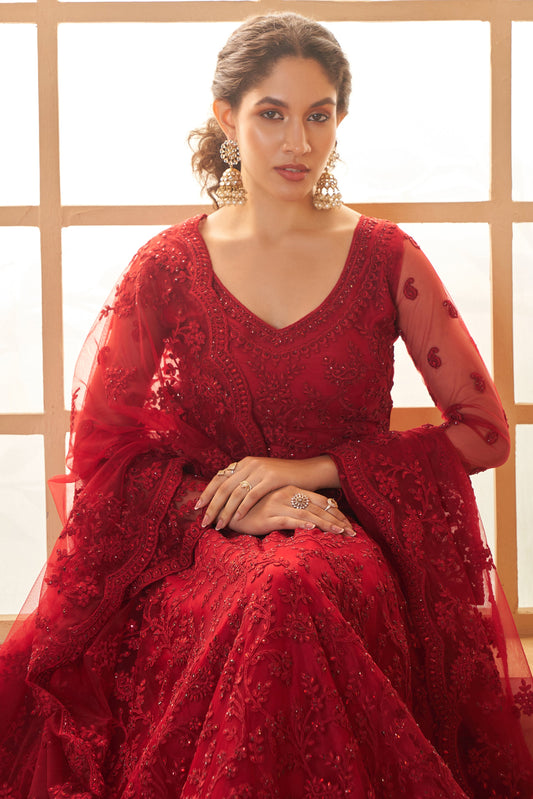 Red Semi Stitched Embroidered Net Lehenga-LC51_2_SareeButa.com