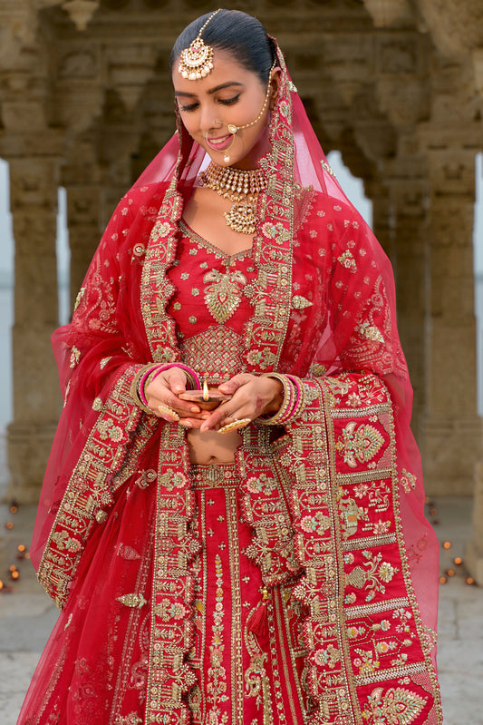 Red Semi Stitched Embroidered Silk Lehenga-LC38_2_SareeButa.com