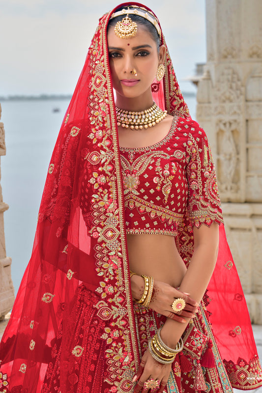 Red Semi Stitched Embroidered Silk Lehenga-LC39_2_SareeButa.com