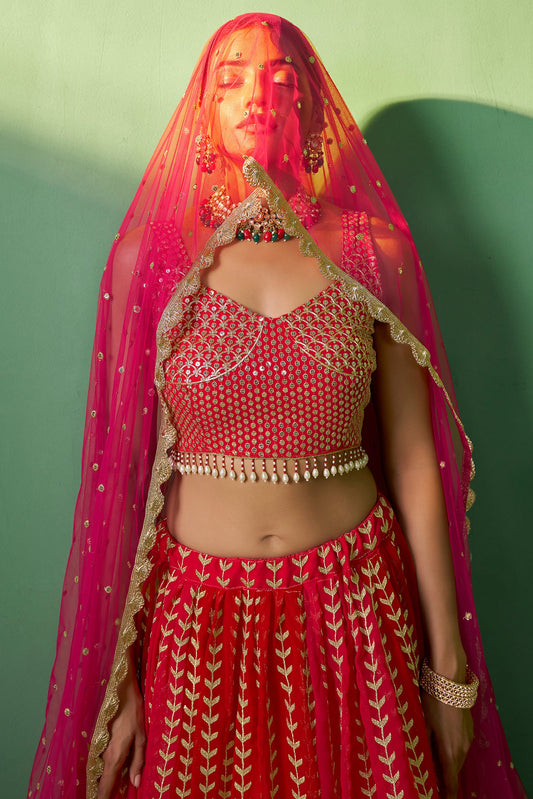 Red Semi Stitched Georgette Lehenga-LC70_2_SareeButa.com