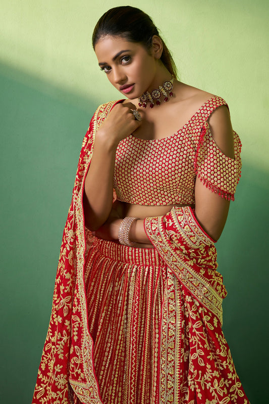 Red Semi Stitched Georgette Lehenga-LC73_2_SareeButa.com