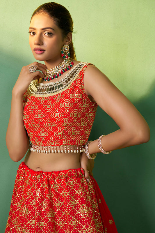 Red Semi Stitched Georgette Lehenga-LC78_2_SareeButa.com
